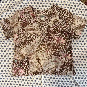 WSWear Scrub top Brown & Pink Paisley Animal Print 2x large pockets cotton